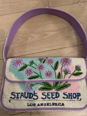 STAUD Tommy Seed Shop Lavender Beaded Shoulder Bag